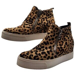 Steve Madden Leopard Print Wedge Booties Zipper Sneakers Women's Size 7.5 M